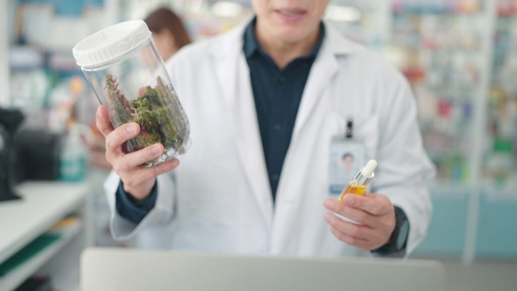 team members at marijuana facility handling products