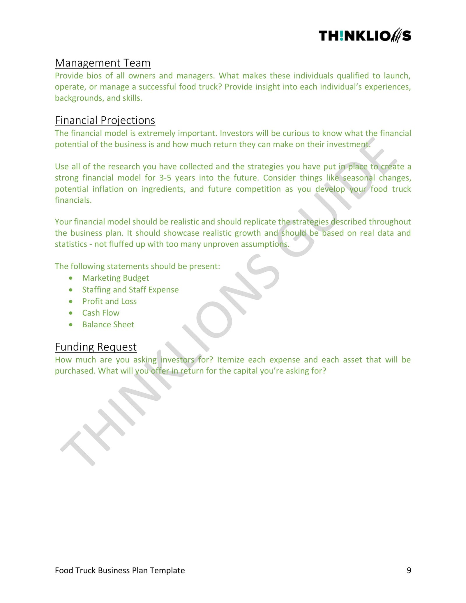 business plan example - page 9