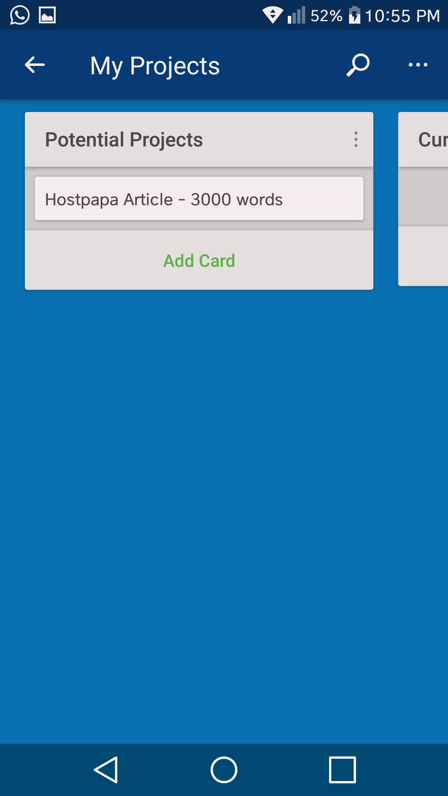 Trello app - project screen