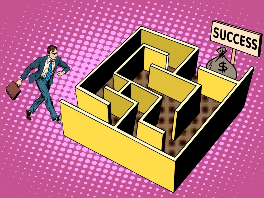 app business model - businessman in a maze to success